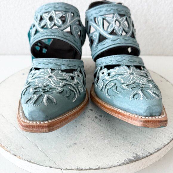 Blue and Brown Ankle Boots with Western Design - Picture 6 of 13